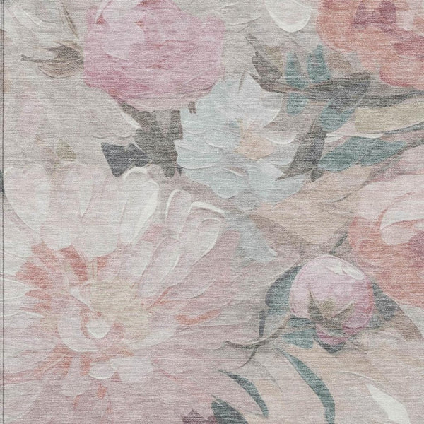 HomeRoots 8' X 10' Washable Indoor Outdoor Area Rug - Timeless Floral Design in Beige, Pink & Ivory Tones 641149