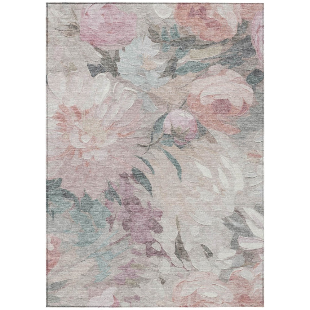 HomeRoots 8' X 10' Washable Indoor Outdoor Area Rug - Timeless Floral Design in Beige, Pink & Ivory Tones 641149