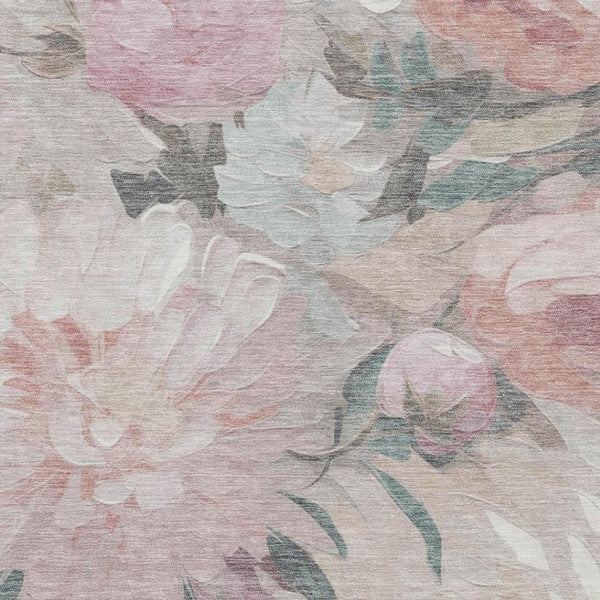 HomeRoots 9' Indoor/Outdoor Floral Area Rug in Beige, Pink & Ivory - Washable, Stain-Resistant & Durable Design 641150