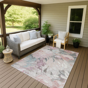 HomeRoots 9' Indoor/Outdoor Floral Area Rug in Beige, Pink & Ivory - Washable, Stain-Resistant & Durable Design 641150
