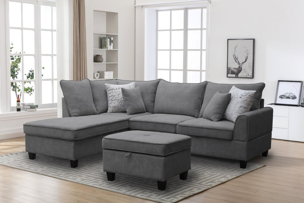English Elm Harmony Fabric Sectional Sofa with Chaise Ottoman Pocket Coil Support for Living Rooms Gray B061S00953
