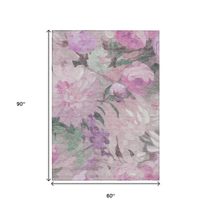 HomeRoots 5' X 8' Elegant Blush Mauve Floral Washable Area Rug for Indoor & Outdoor Use - Durable & Stylish! 641153