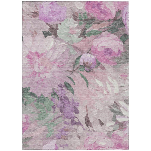 HomeRoots 5' X 8' Elegant Blush Mauve Floral Washable Area Rug for Indoor & Outdoor Use - Durable & Stylish! 641153