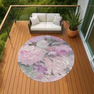 HomeRoots 8' Blush Mauve & Ivory Round Floral Rug - Durable, Washable, Perfect for Indoor & Outdoor Spaces! 641154