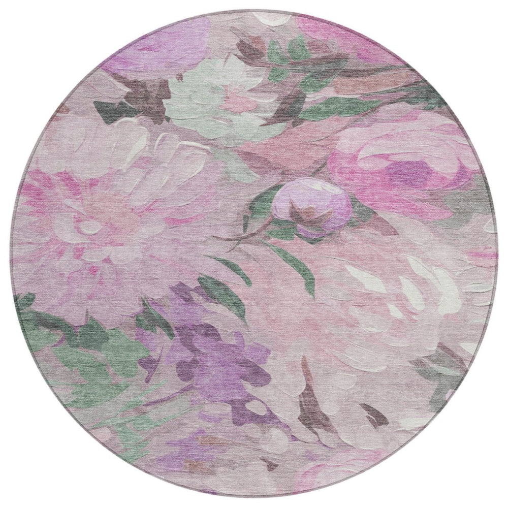 HomeRoots 8' Blush Mauve & Ivory Round Floral Rug - Durable, Washable, Perfect for Indoor & Outdoor Spaces! 641154