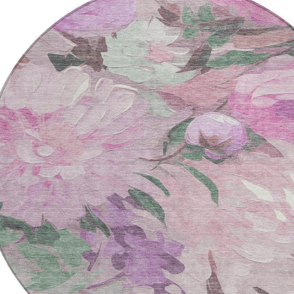 HomeRoots 8' Blush Mauve & Ivory Round Floral Rug - Durable, Washable, Perfect for Indoor & Outdoor Spaces! 641154