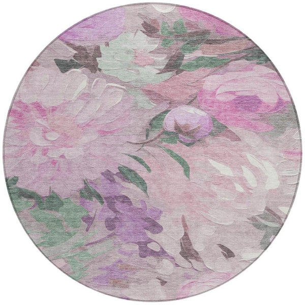 HomeRoots 8' Blush Mauve & Ivory Round Floral Rug - Durable, Washable, Perfect for Indoor & Outdoor Spaces! 641154