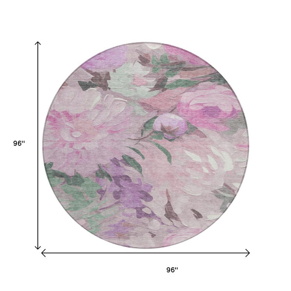 HomeRoots 8' Blush Mauve & Ivory Round Floral Rug - Durable, Washable, Perfect for Indoor & Outdoor Spaces! 641154