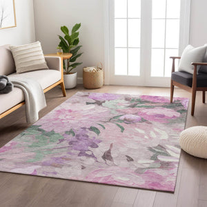 HomeRoots 8' X 10' Blush Mauve Floral Area Rug - Durable, Washable, Stylish for Indoor & Outdoor Spaces 641155