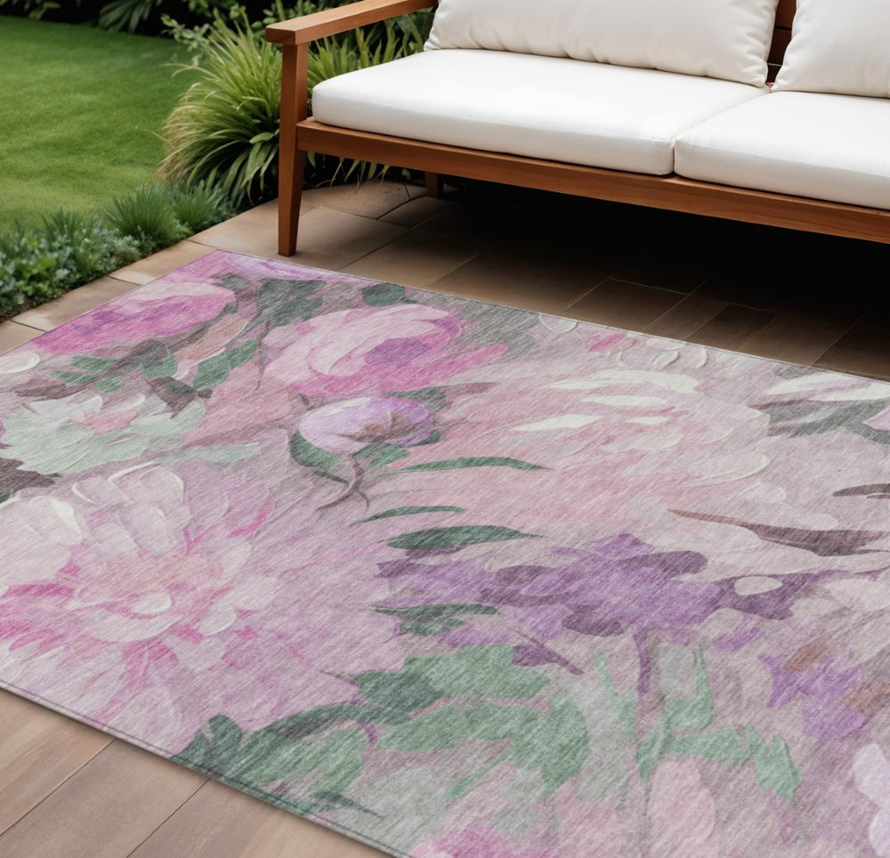 HomeRoots 10' Blush Mauve & Ivory Floral Area Rug - Washable, Durable, Stylish for Indoor & Outdoor Spaces 641157