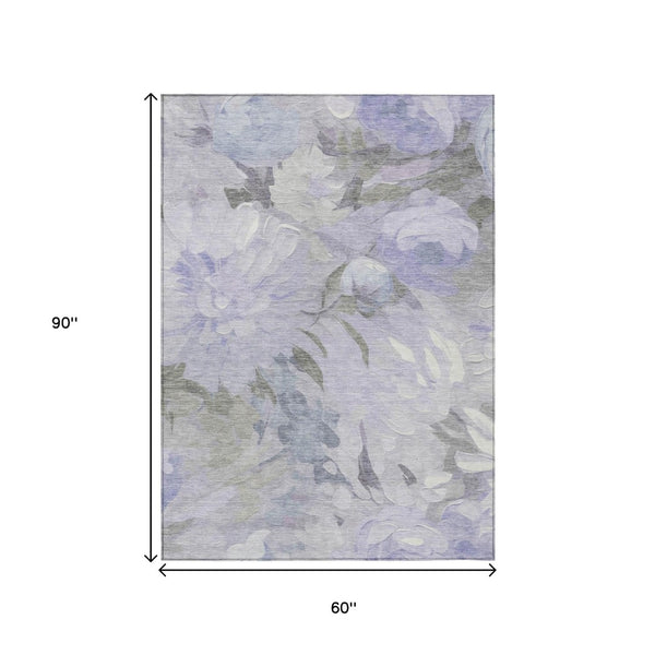 HomeRoots 5' X 8' Timeless Lavender & Ivory Floral Area Rug - Washable, Durable for Indoor & Outdoor Spaces 641159
