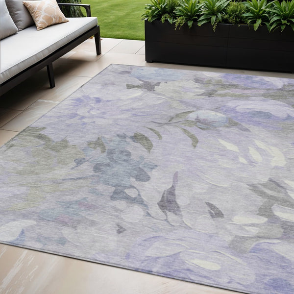 HomeRoots 5' X 8' Timeless Lavender & Ivory Floral Area Rug - Washable, Durable for Indoor & Outdoor Spaces 641159