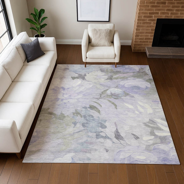 HomeRoots 5' X 8' Timeless Lavender & Ivory Floral Area Rug - Washable, Durable for Indoor & Outdoor Spaces 641159