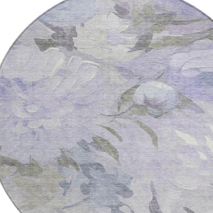 HomeRoots 8' Round Floral Washable Rug in Lavender & Ivory - Durable, Stylish, Perfect for Indoor & Outdoor Use 641160