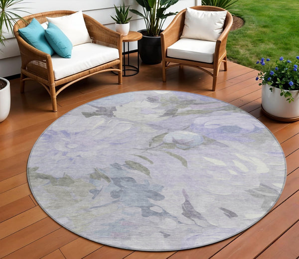 HomeRoots 8' Round Floral Washable Rug in Lavender & Ivory - Durable, Stylish, Perfect for Indoor & Outdoor Use 641160