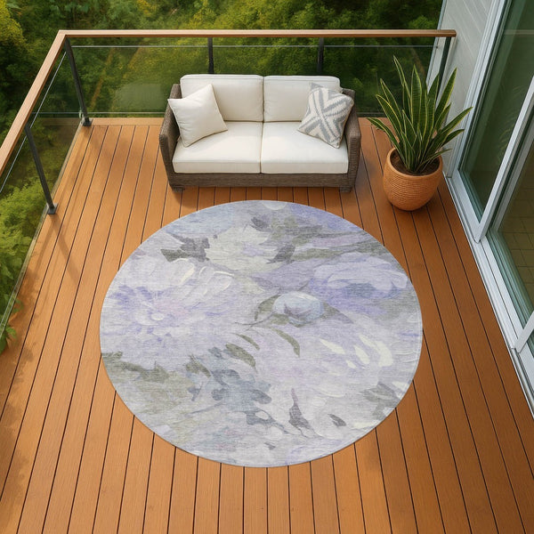 HomeRoots 8' Round Floral Washable Rug in Lavender & Ivory - Durable, Stylish, Perfect for Indoor & Outdoor Use 641160