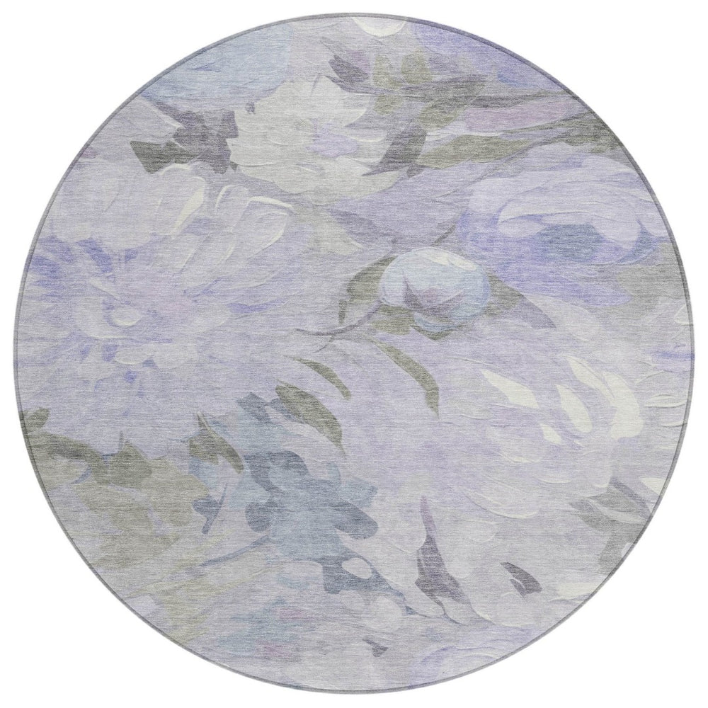 HomeRoots 8' Round Floral Washable Rug in Lavender & Ivory - Durable, Stylish, Perfect for Indoor & Outdoor Use 641160