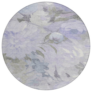 HomeRoots 8' Round Floral Washable Rug in Lavender & Ivory - Durable, Stylish, Perfect for Indoor & Outdoor Use 641160