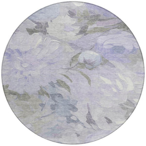 HomeRoots 8' Round Floral Washable Rug in Lavender & Ivory - Durable, Stylish, Perfect for Indoor & Outdoor Use 641160
