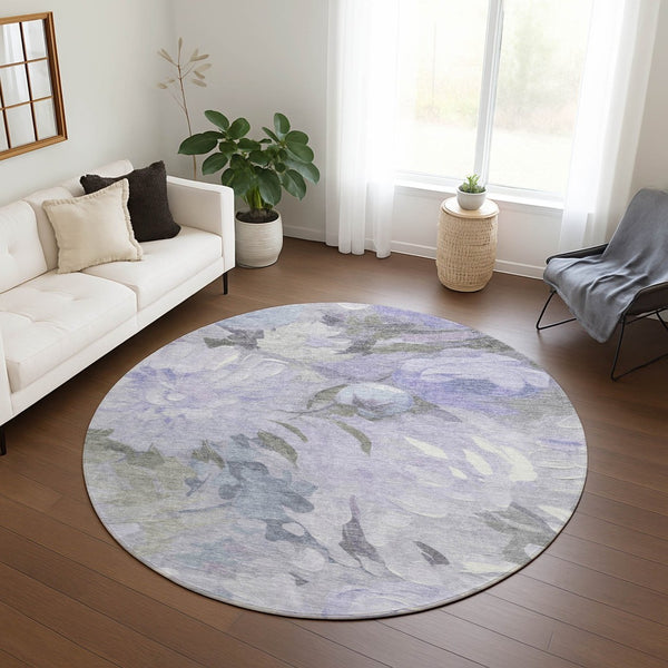 HomeRoots 8' Round Floral Washable Rug in Lavender & Ivory - Durable, Stylish, Perfect for Indoor & Outdoor Use 641160