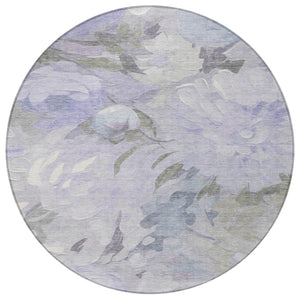 HomeRoots 8' Round Floral Washable Rug in Lavender & Ivory - Durable, Stylish, Perfect for Indoor & Outdoor Use 641160