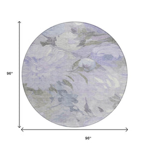 HomeRoots 8' Round Floral Washable Rug in Lavender & Ivory - Durable, Stylish, Perfect for Indoor & Outdoor Use 641160