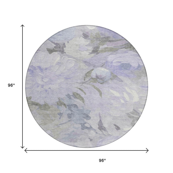 HomeRoots 8' Round Floral Washable Rug in Lavender & Ivory - Durable, Stylish, Perfect for Indoor & Outdoor Use 641160