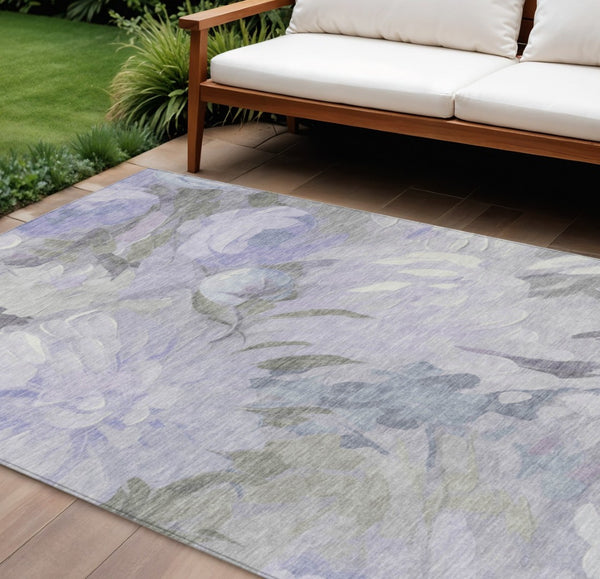 HomeRoots 9' Lavender & Ivory Floral Area Rug - Washable, Indoor/Outdoor, Durable, Stylish, Low-Maintenance Design 641162
