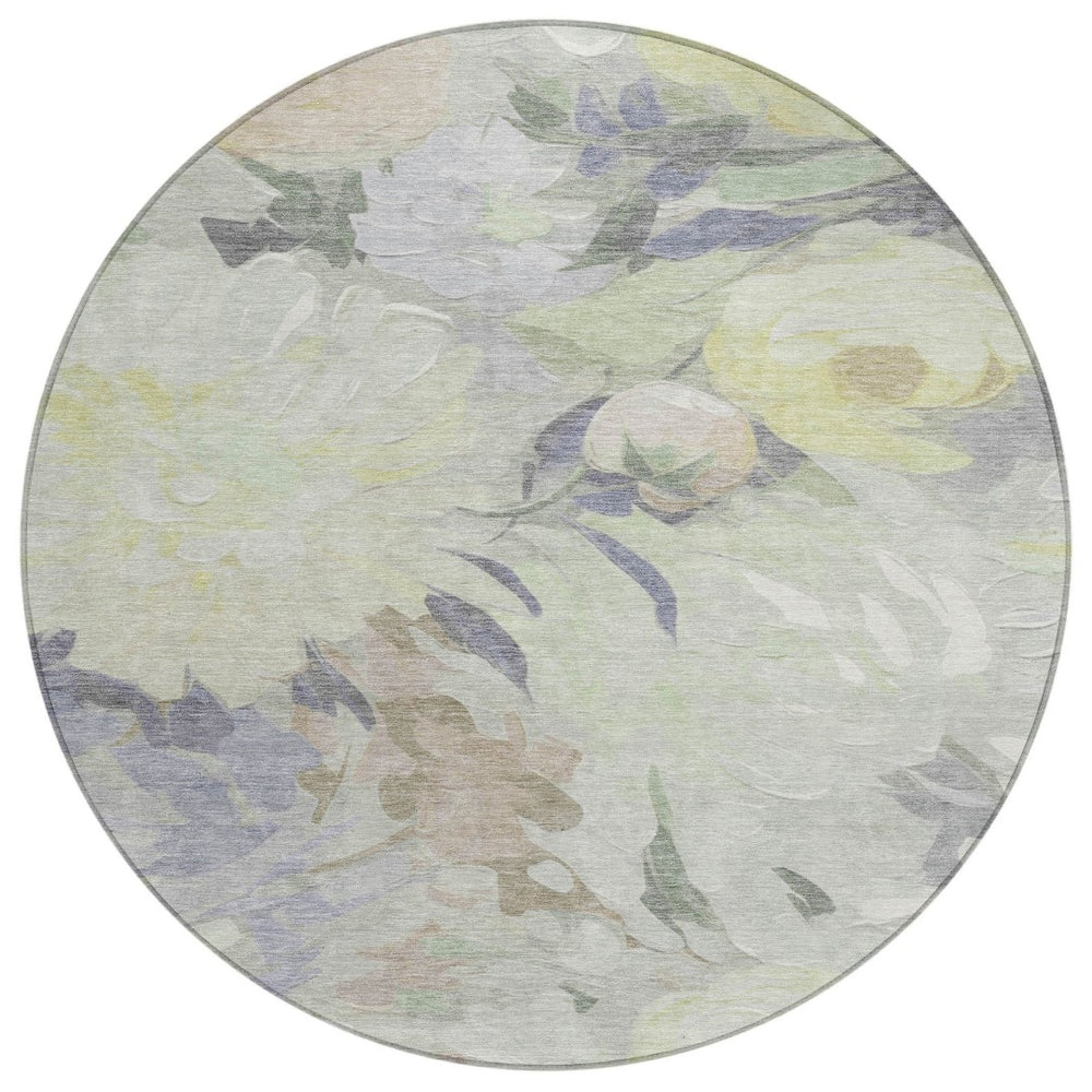 HomeRoots 8' Mint Green, Ivory & Beige Floral Indoor/Outdoor Area Rug - Durable, Washable & Stylish Design 641166