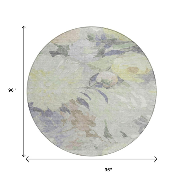 HomeRoots 8' Mint Green, Ivory & Beige Floral Indoor/Outdoor Area Rug - Durable, Washable & Stylish Design 641166