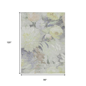 HomeRoots 8' X 10' Floral Mint Green Area Rug - Durable, Washable, Stain-Resistant for Indoor & Outdoor Use 641167
