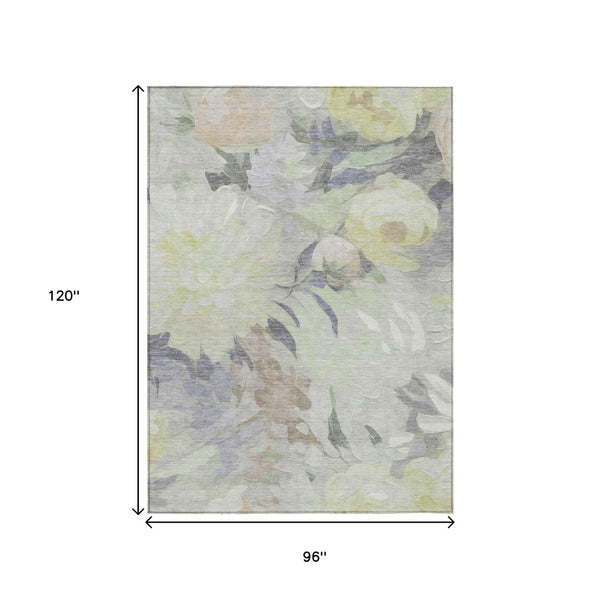 HomeRoots 8' X 10' Floral Mint Green Area Rug - Durable, Washable, Stain-Resistant for Indoor & Outdoor Use 641167