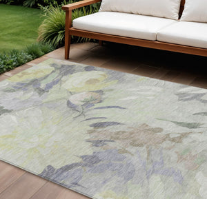 HomeRoots 9' X 12' Mint Green Floral Area Rug - Stylish, Washable, Durable Indoor/Outdoor Design for Any Space 641168