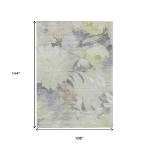 HomeRoots 9' X 12' Mint Green Floral Area Rug - Stylish, Washable, Durable Indoor/Outdoor Design for Any Space 641168