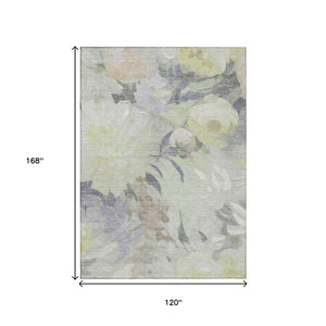 HomeRoots 10' Mint Green Floral Washable Area Rug - Indoor/Outdoor Durable, Stain-Resistant, Easy Care Design 641169