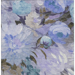 HomeRoots 5' Vibrant Purple and Blue Floral Washable Area Rug – Durable, Stylish, Indoor-Outdoor Essential! 641171