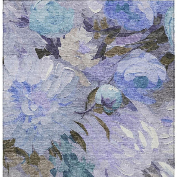 HomeRoots 5' Vibrant Purple and Blue Floral Washable Area Rug – Durable, Stylish, Indoor-Outdoor Essential! 641171