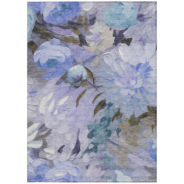 HomeRoots 5' Vibrant Purple and Blue Floral Washable Area Rug – Durable, Stylish, Indoor-Outdoor Essential! 641171