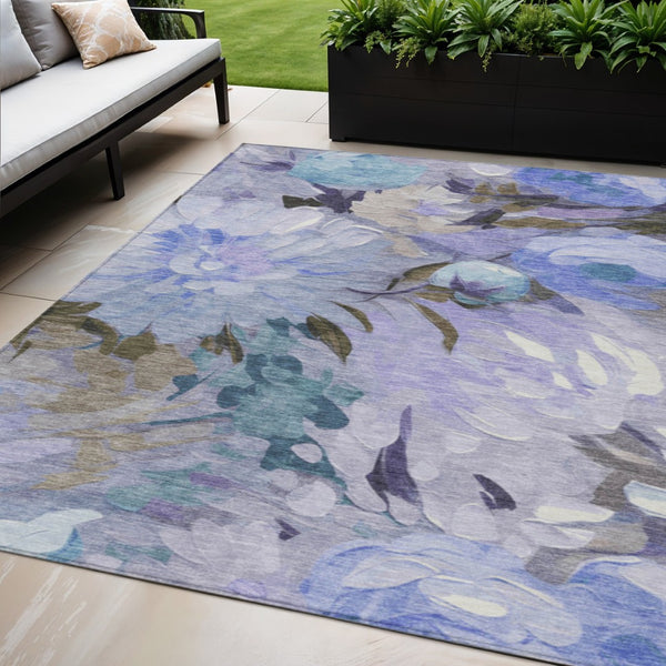 HomeRoots 5' Vibrant Purple and Blue Floral Washable Area Rug – Durable, Stylish, Indoor-Outdoor Essential! 641171