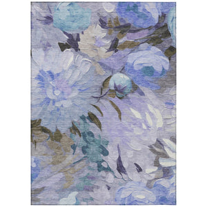 HomeRoots 5' Vibrant Purple and Blue Floral Washable Area Rug – Durable, Stylish, Indoor-Outdoor Essential! 641171