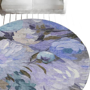 HomeRoots 8' Round Floral Area Rug in Purple and Blue - Washable, Durable, Perfect for Indoor & Outdoor Use! 641172