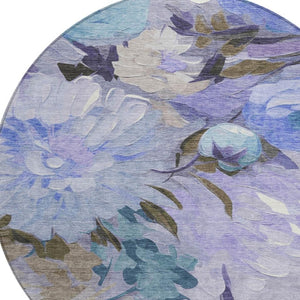 HomeRoots 8' Round Floral Area Rug in Purple and Blue - Washable, Durable, Perfect for Indoor & Outdoor Use! 641172