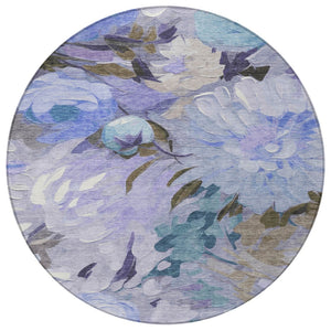 HomeRoots 8' Round Floral Area Rug in Purple and Blue - Washable, Durable, Perfect for Indoor & Outdoor Use! 641172