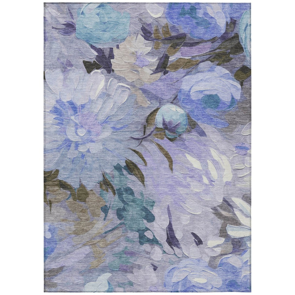 HomeRoots 8' X 10' Purple and Blue Floral Area Rug - Durable, Washable, Indoor/Outdoor Design for High-Traffic Spaces 641173