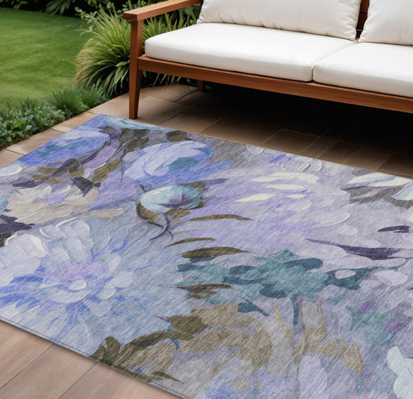 HomeRoots 10' Vibrant Purple and Blue Floral Washable Area Rug - Durable & Stylish for Indoor/Outdoor Spaces 641175