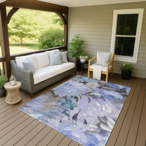 HomeRoots 10' Vibrant Purple and Blue Floral Washable Area Rug - Durable & Stylish for Indoor/Outdoor Spaces 641175