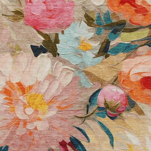 HomeRoots 5' Vibrant Floral Washable Area Rug in Beige, Yellow, Teal & Blue – Ideal for Indoor & Outdoor Use! 641177