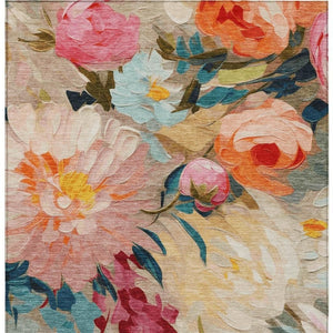 HomeRoots 8' X 10' Floral Washable Area Rug in Beige, Yellow, Teal, Blue & Orange - Durable for Indoor & Outdoor Use 641179