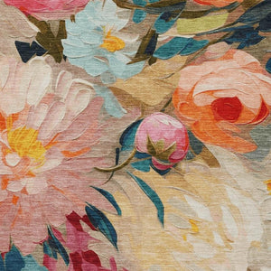 HomeRoots 8' X 10' Floral Washable Area Rug in Beige, Yellow, Teal, Blue & Orange - Durable for Indoor & Outdoor Use 641179