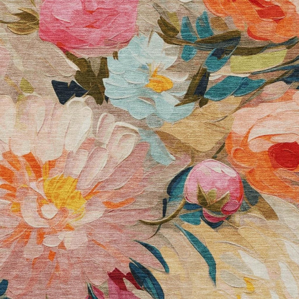 HomeRoots 8' X 10' Floral Washable Area Rug in Beige, Yellow, Teal, Blue & Orange - Durable for Indoor & Outdoor Use 641179